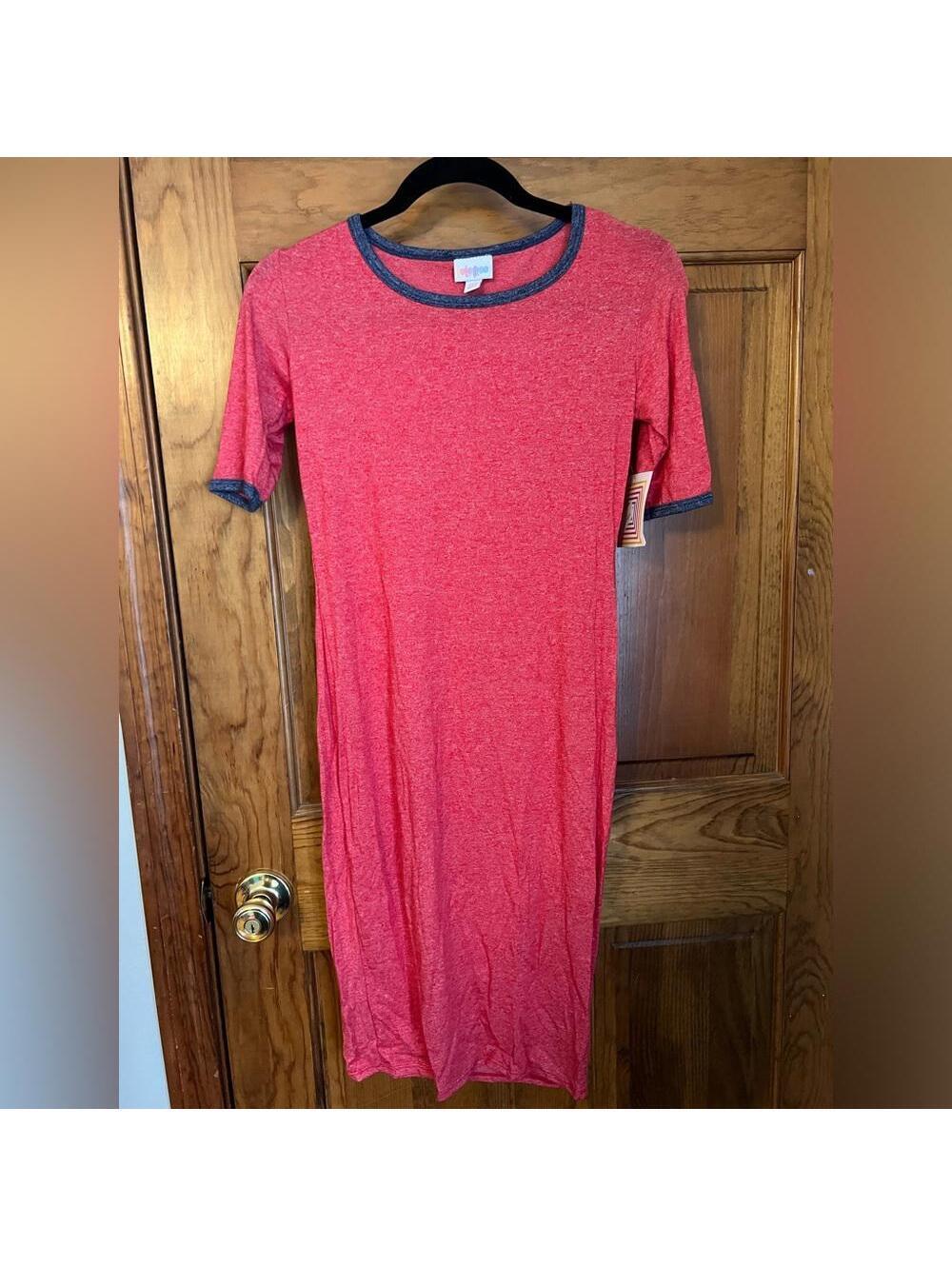 LuLaRoe Julia Pencil Dress Heathered Red Black Trim Knee Length Sheath XXS NWT